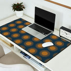 Boho Summer Sun Pattern VII Navy Blue Burnt Orange Desk Mat Gallery Image 2