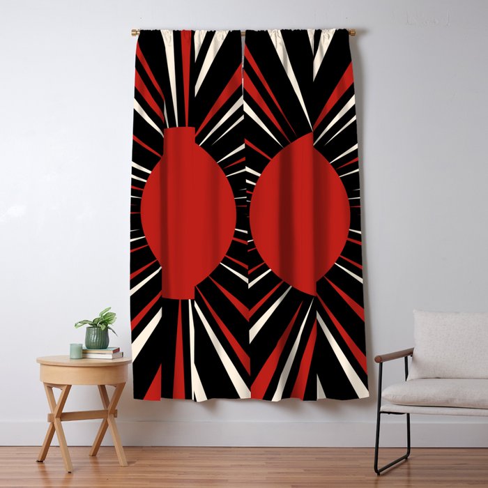 Bold Retro Sun Red Black Cream Window Curtain Gallery Image 5