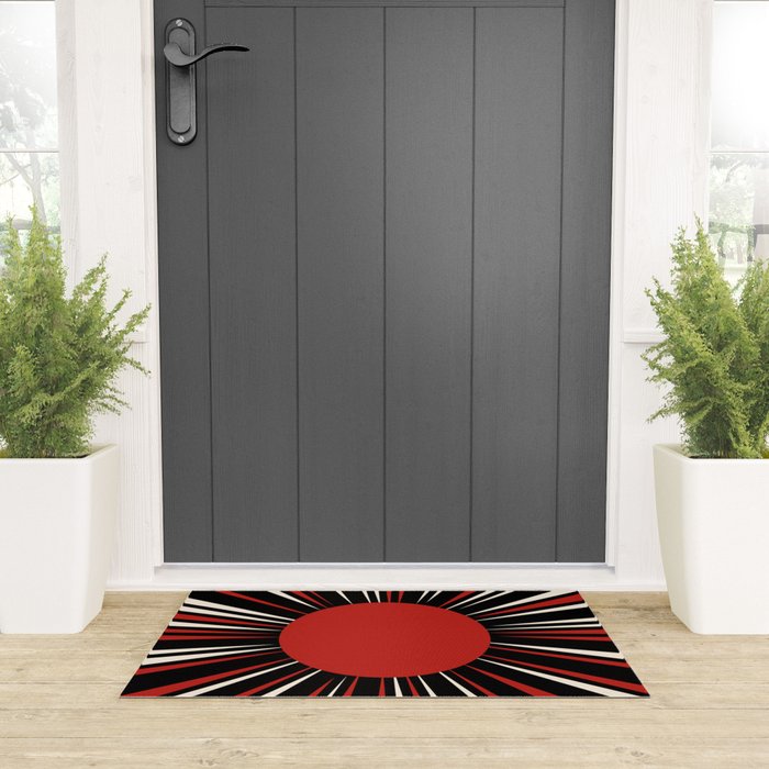 Bold Retro Sun Red Black Cream Welcome Mat Gallery Image 3