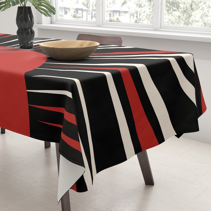 Bold Retro Sun Red Black Cream Tablecloth Gallery Image 3