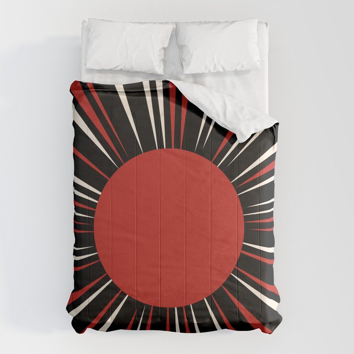 Bold Retro Sun Red Black Cream Comforter Gallery Image 1