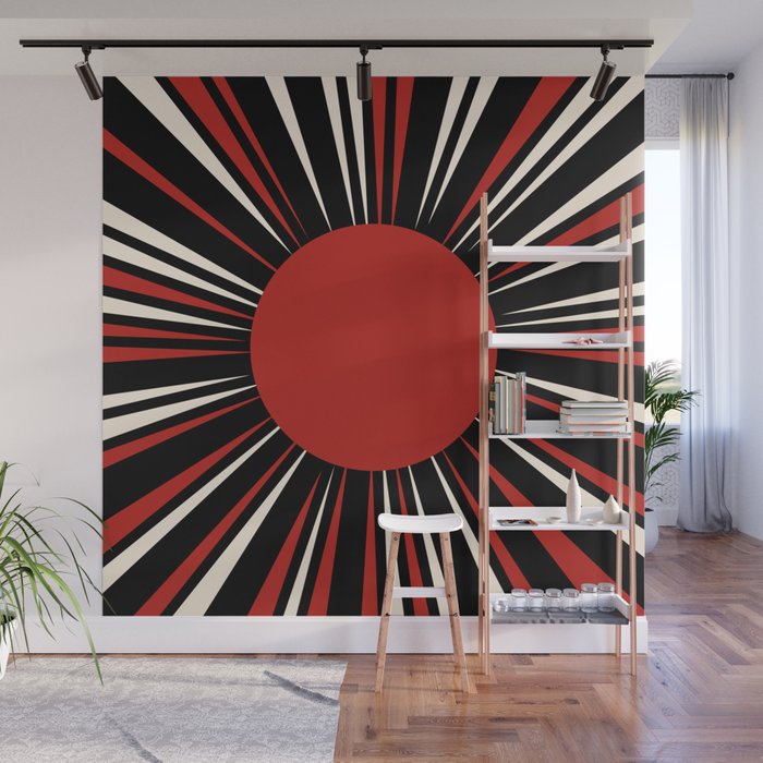 Bold Retro Sun Red Black Cream Wall Mural Gallery Image 1