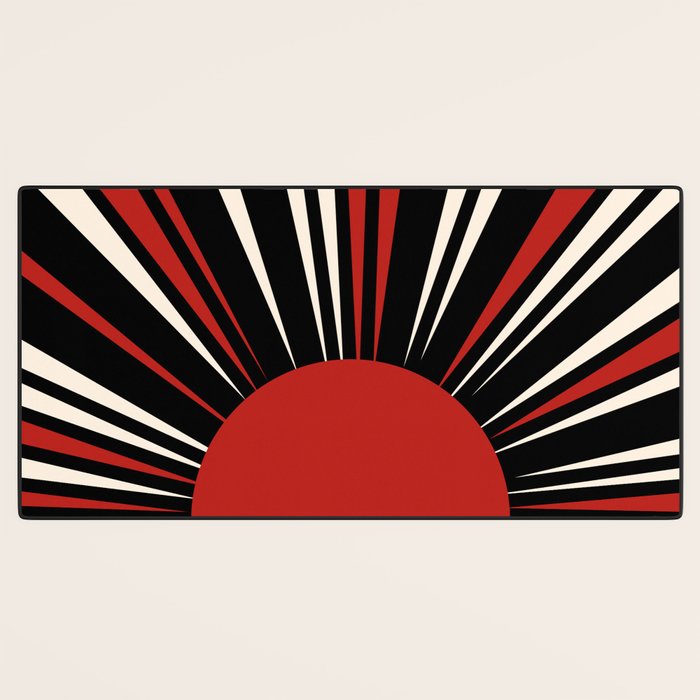 Bold Retro Sun Red Black Cream Desk Mat Gallery Image 3
