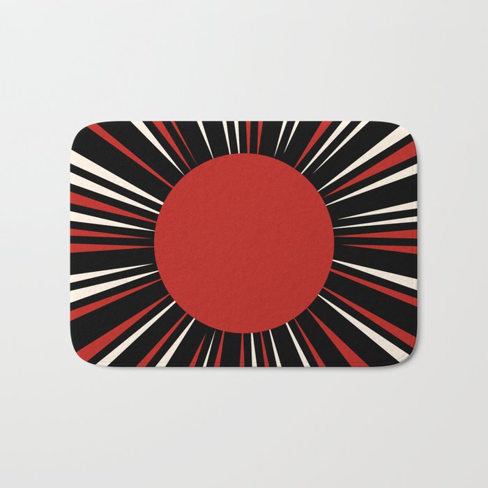 Bold Retro Sun Red Black Cream Bath Mat Gallery Image 1