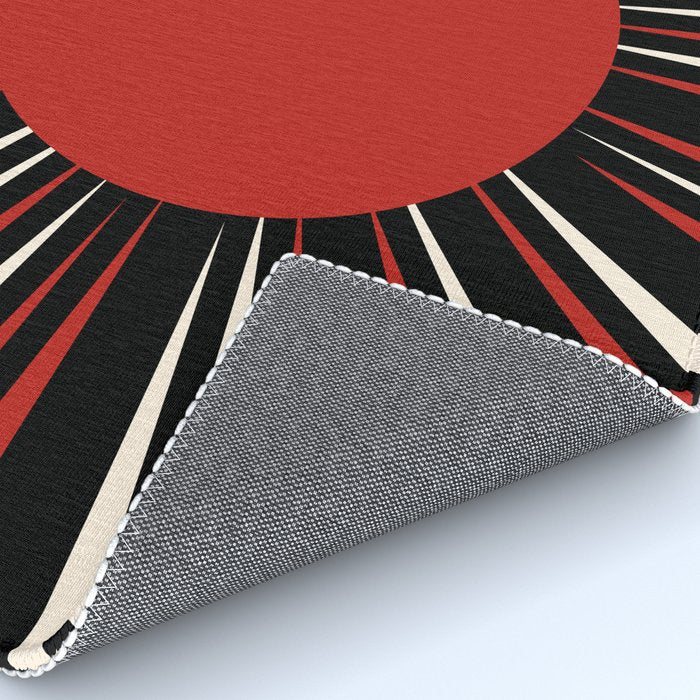 Bold Retro Sun Red Black Cream Rug Gallery Image 4