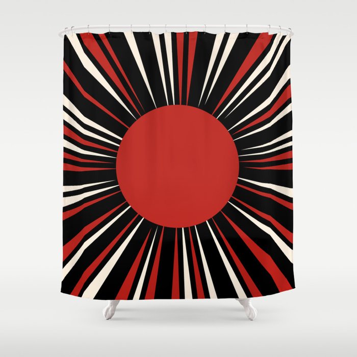 Bold Retro Sun Red Black Cream Shower Curtain Gallery Image 1