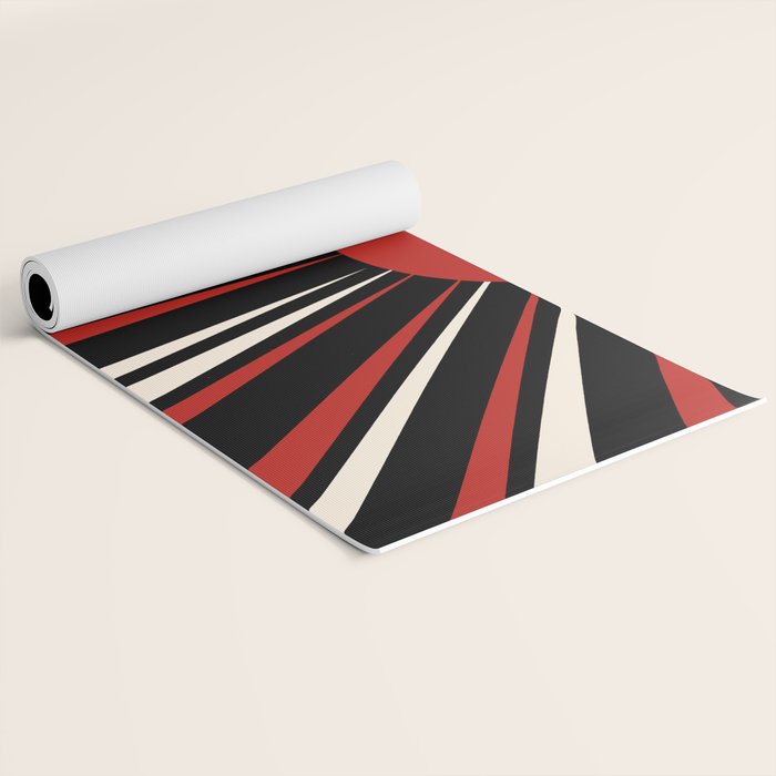 Bold Retro Sun Red Black Cream Yoga Mat Gallery Image 2