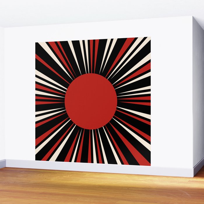 Bold Retro Sun Red Black Cream Wall Mural Gallery Image 2