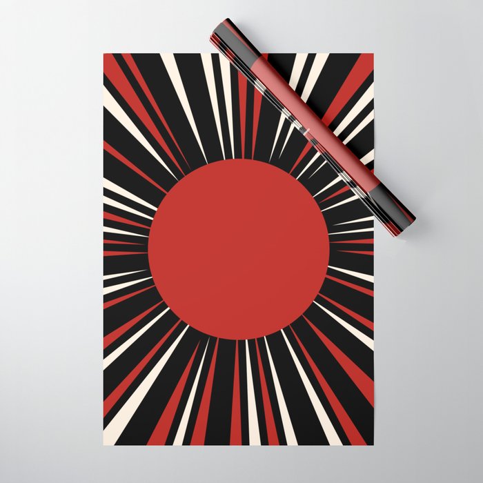 Bold Retro Sun Red Black Cream Wrapping Paper Gallery Image 1