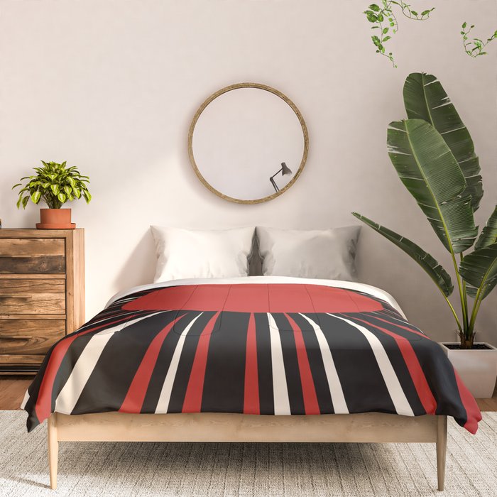 Bold Retro Sun Red Black Cream Comforter Gallery Image 3