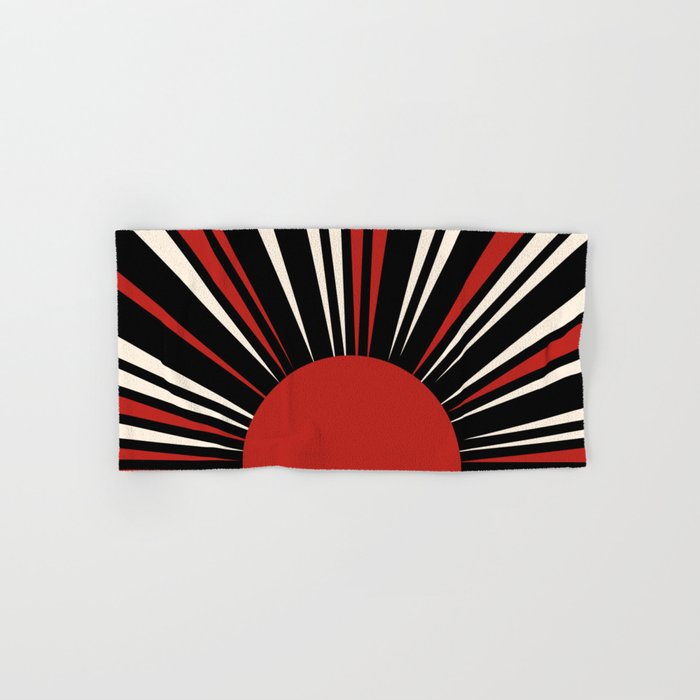 Bold Retro Sun Red Black Cream Bath Towel Gallery Image 1
