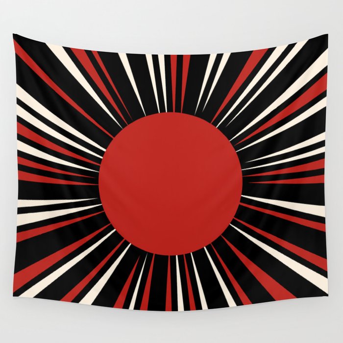 Bold Retro Sun Red Black Cream Wall Tapestry Gallery Image 4