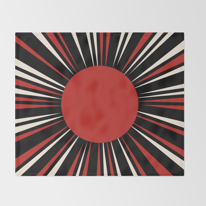 Bold Retro Sun Red Black Cream Throw Blanket Gallery Image 2