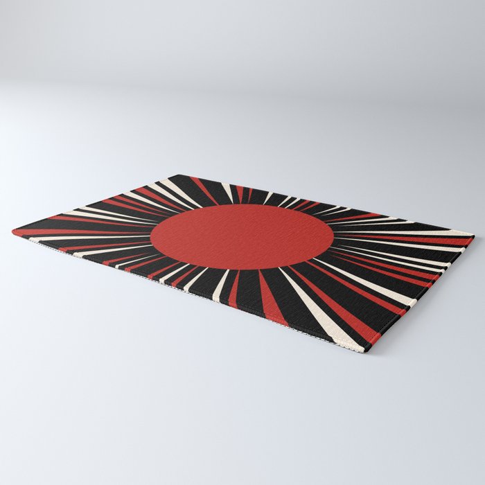 Bold Retro Sun Red Black Cream Rug Gallery Image 3