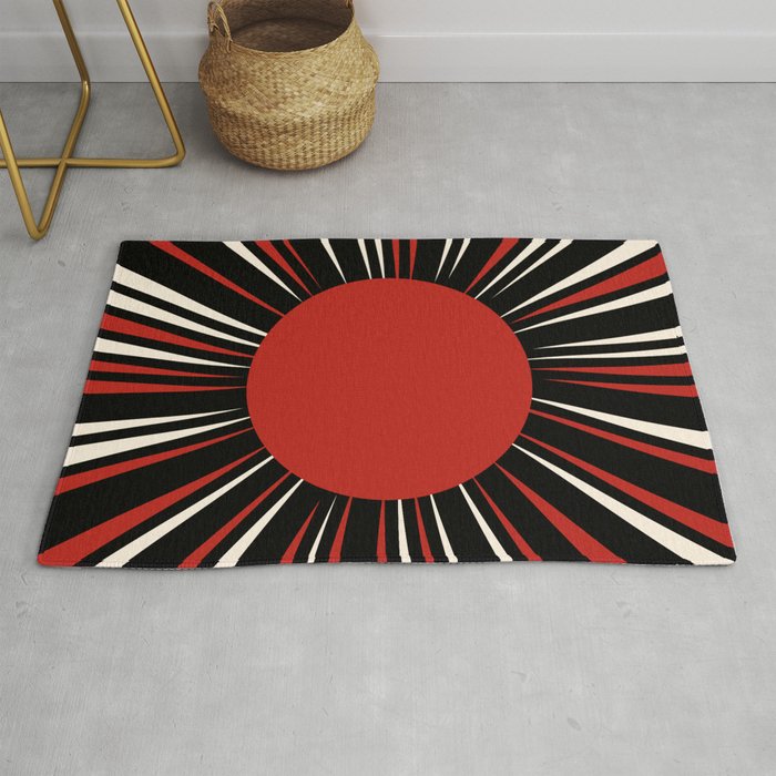 Bold Retro Sun Red Black Cream Rug Gallery Image 1
