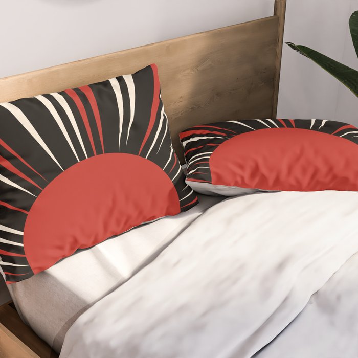 Bold Retro Sun Red Black Cream Pillow Sham Gallery Image 2