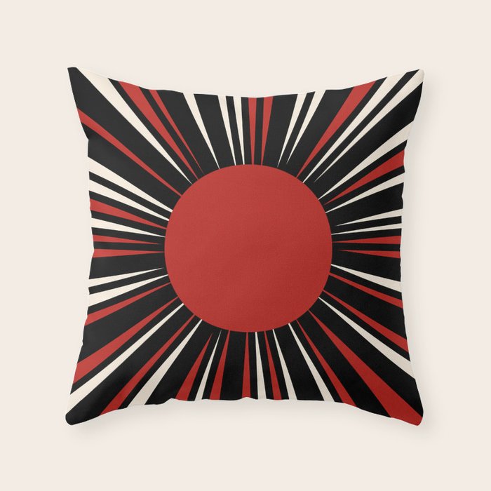 Bold Retro Sun Red Black Cream Throw Pillow Gallery Image 6