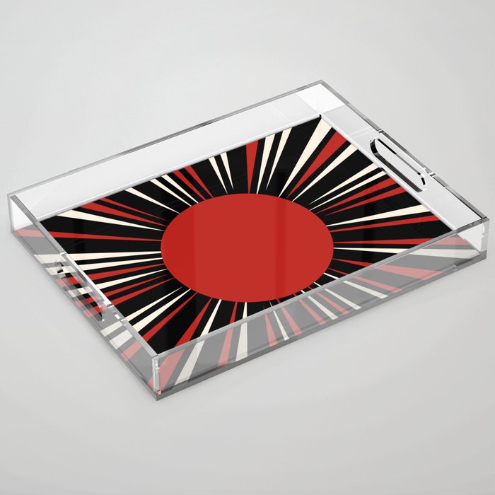 Bold Retro Sun Red Black Cream Acrylic Tray Gallery Image 1