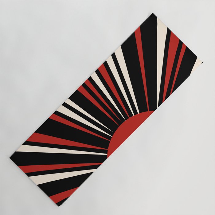 Bold Retro Sun Red Black Cream Yoga Mat Gallery Image 1