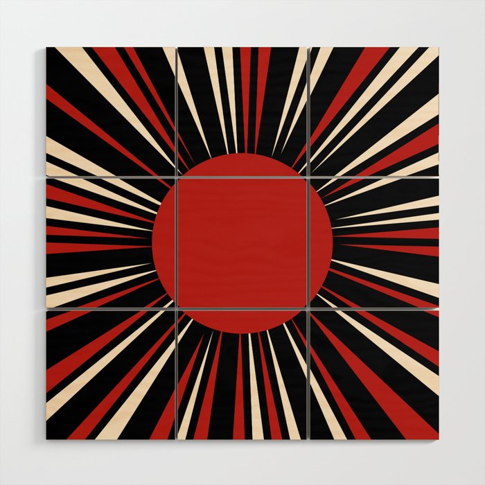 Bold Retro Sun Red Black Cream Wood Wall Art Gallery Image 1