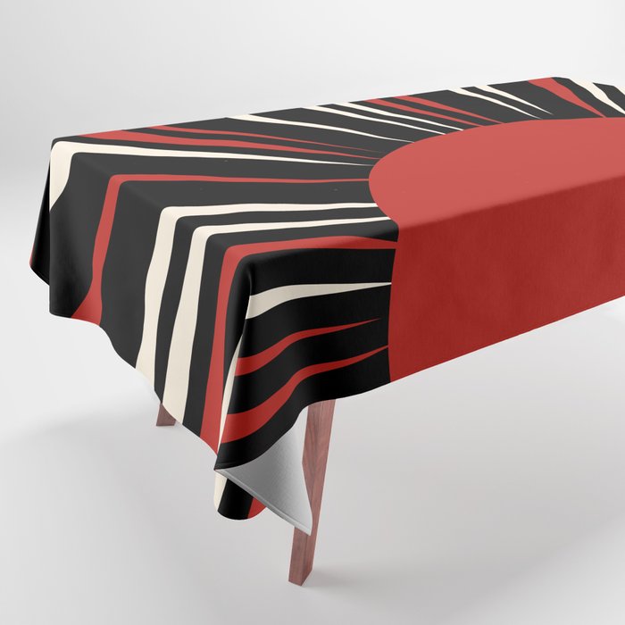 Bold Retro Sun Red Black Cream Tablecloth Gallery Image 1