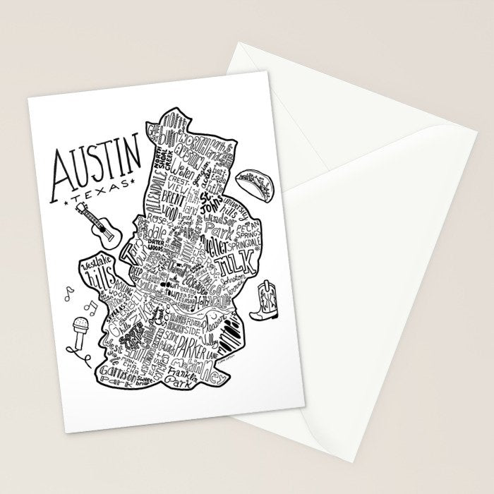 Austin Texas Illustrated Map Stationery Card Gallery Image 2