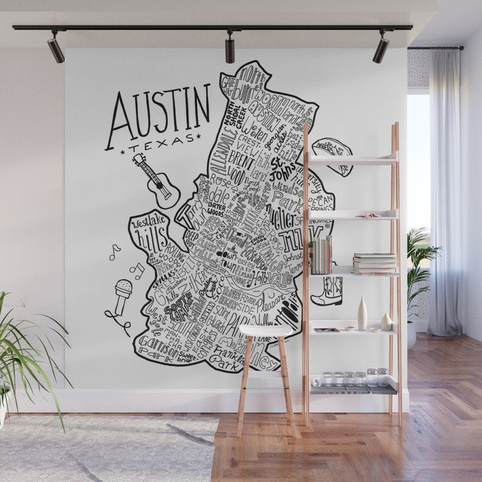 Austin Texas Illustrated Map Wall Mural Gallery Image 1
