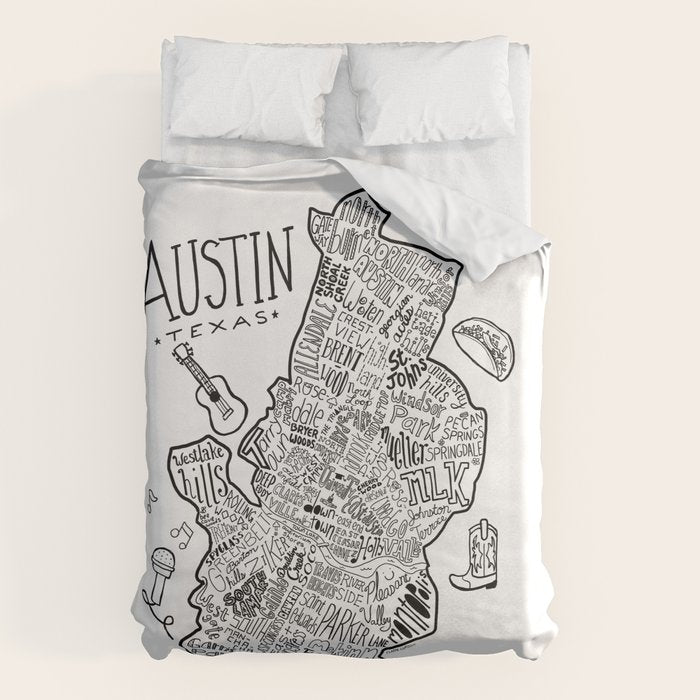 Austin Texas Illustrated Map Duvet Cover