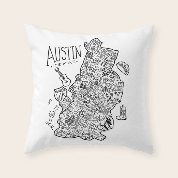 Austin Texas Illustrated Map Throw Pillow Gallery Image 6
