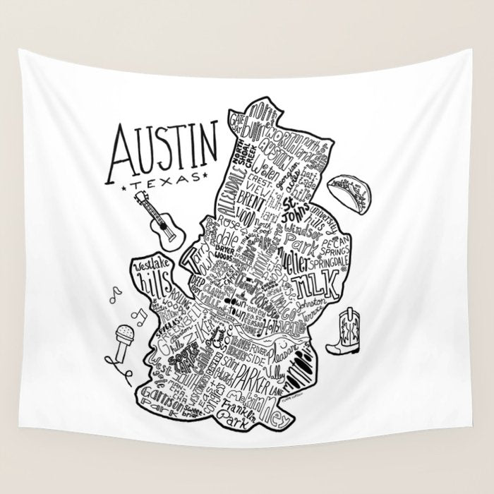 Austin Texas Illustrated Map Wall Tapestry Gallery Image 4