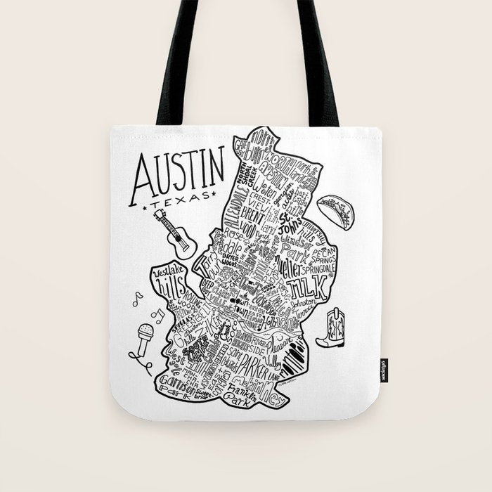 Austin Texas Illustrated Map Tote Bag