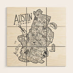 Austin Texas Illustrated Map Wood Wall Art Gallery Image 1