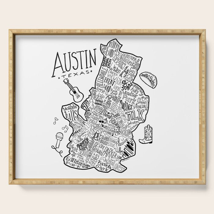 Austin Texas Illustrated Map Serving Tray Gallery Image 1