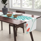 Festive, Floral Leaves and Blooms Coral, Teal Green and White Table Runner Gallery Image 2