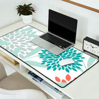 Festive, Floral Leaves and Blooms Coral, Teal Green and White Desk Mat Gallery Image 2