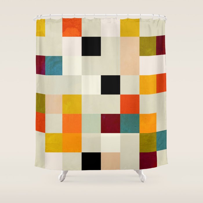 modern mid century chequers Shower Curtain Gallery Image 1