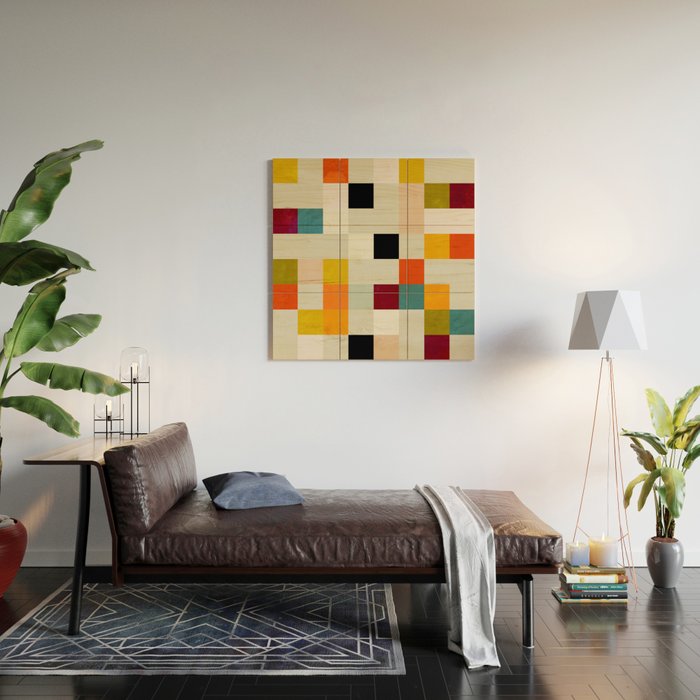 modern mid century chequers Wood Wall Art Gallery Image 2