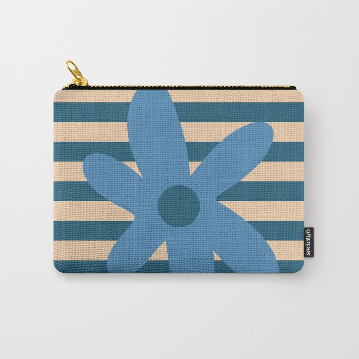 Joyful Flower and Stripes Pop Floral in Blue Carry All Pouch Gallery Image 1