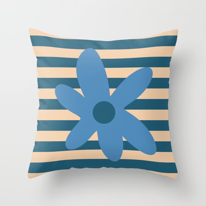 Joyful Flower and Stripes Pop Floral in Blue Throw Pillow Gallery Image 1