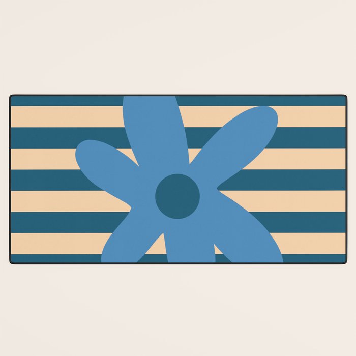 Joyful Flower and Stripes Pop Floral in Blue Desk Mat Gallery Image 3