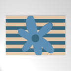 Joyful Flower and Stripes Pop Floral in Blue Welcome Mat Gallery Image 1