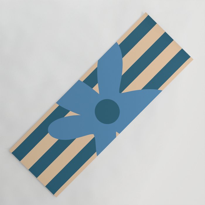 Joyful Flower and Stripes Pop Floral in Blue Yoga Mat