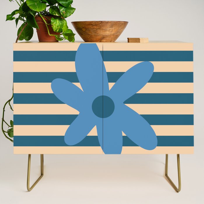 Joyful Flower and Stripes Pop Floral in Blue Credenza Gallery Image 1