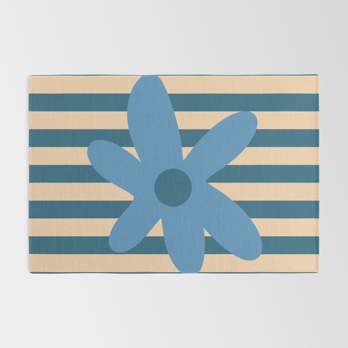 Joyful Flower and Stripes Pop Floral in Blue Rug Gallery Image 2