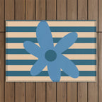 Joyful Flower and Stripes Pop Floral in Blue Outdoor Rug Gallery Image 1