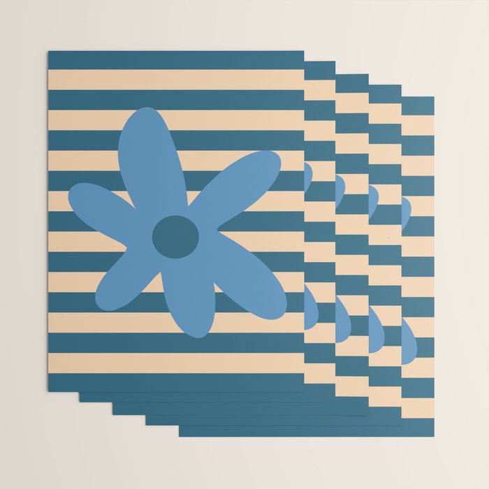 Joyful Flower and Stripes Pop Floral in Blue Wrapping Paper Gallery Image 3