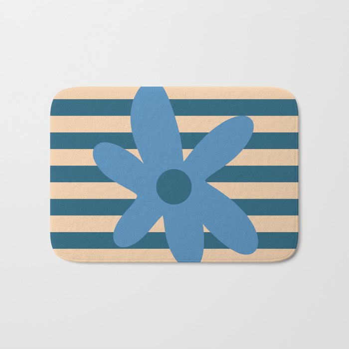 Joyful Flower and Stripes Pop Floral in Blue Bath Mat Gallery Image 1