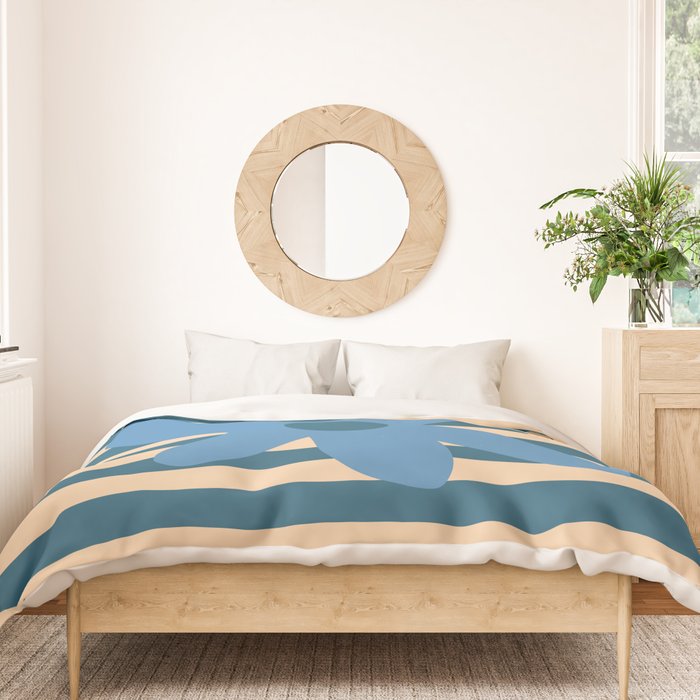 Joyful Flower and Stripes Pop Floral in Blue Duvet Cover Gallery Image 3