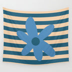Joyful Flower and Stripes Pop Floral in Blue Wall Tapestry Gallery Image 4