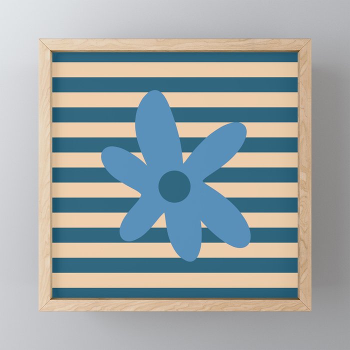 Joyful Flower and Stripes Pop Floral in Blue Mini Art Print Gallery Image 1